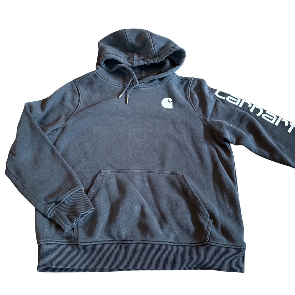 Carhartt Hoodie Boys XL Pullover Relaxed Fit Black Logo Sweatshirt